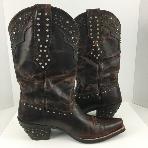 Ariat Women’s Distressed Brown Leather Studded Cowboy Boots Size 6.5 - Picture 6 of 9